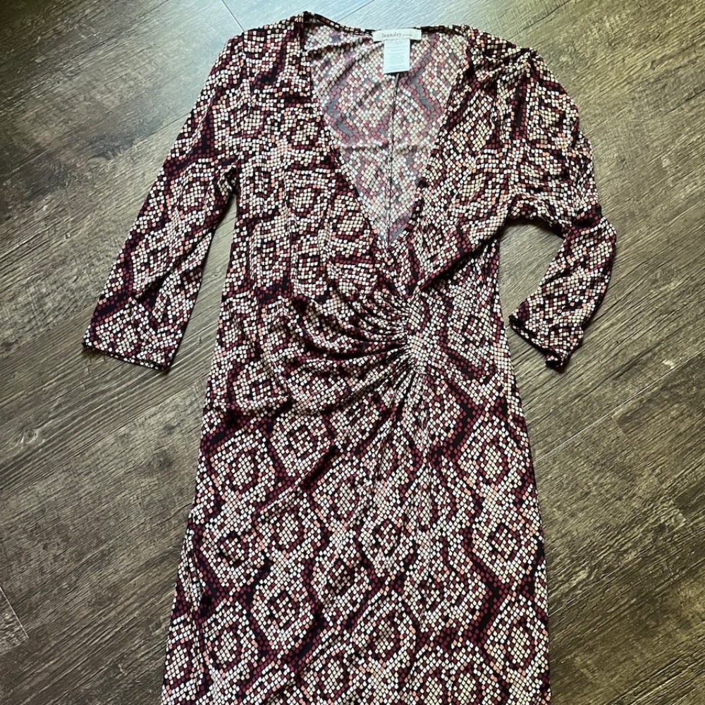 Laundry Women's Burgundy Geometric Print Faux Wrap Dress